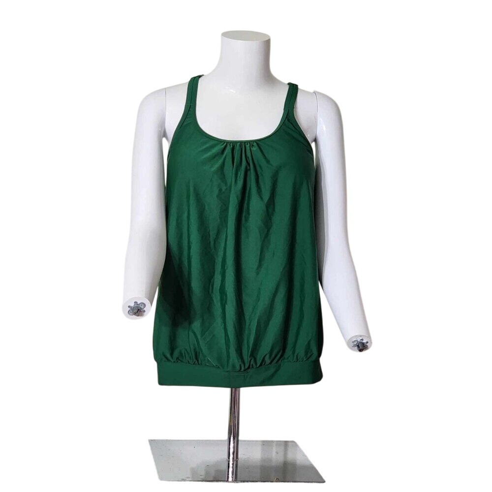 NWOT Tankini Swimwear Top Green Ruched‎ Spaghetti Strap Built in Bra Size S